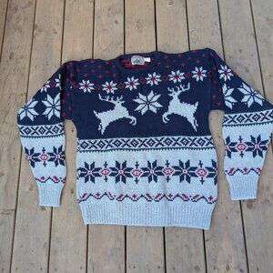 Vintage Adirondack by Savile Row Reindeer Nordic Christmas Sweater L 100% Cotton